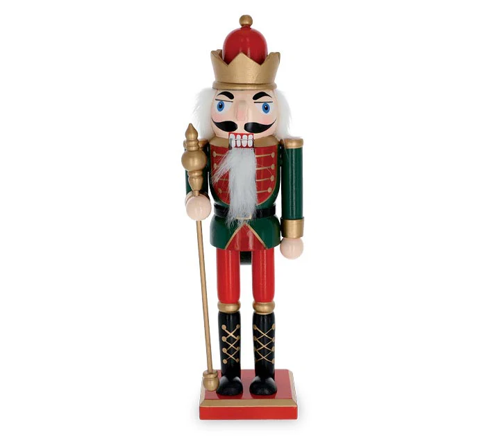 12" WOODEN NUTCRACKER HOLDING STAFF