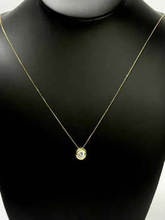 Estate 14K Gold Cubic Zirconia Slide Pendant on 14K 22" Box Chain Necklace