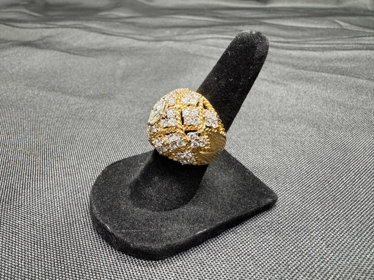 Estate 18K Gold Cocktail Ring | 0.50ct Marquise Center & ~2ct Diamond Accents | 13.19g