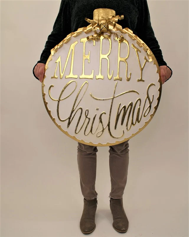23x2.5x26" Embossed Metal Ornament, Wall Décor, Mery Christmas Gold and White