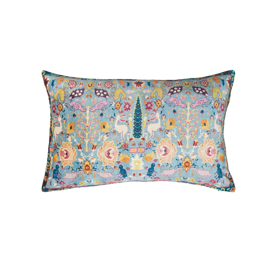 Cotton Blend Velvet Lumbar Pillow w Design