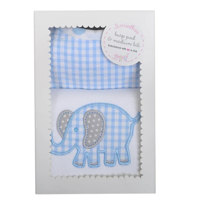 3 Marthas - Blue Elephant Bib & Burp Box Set