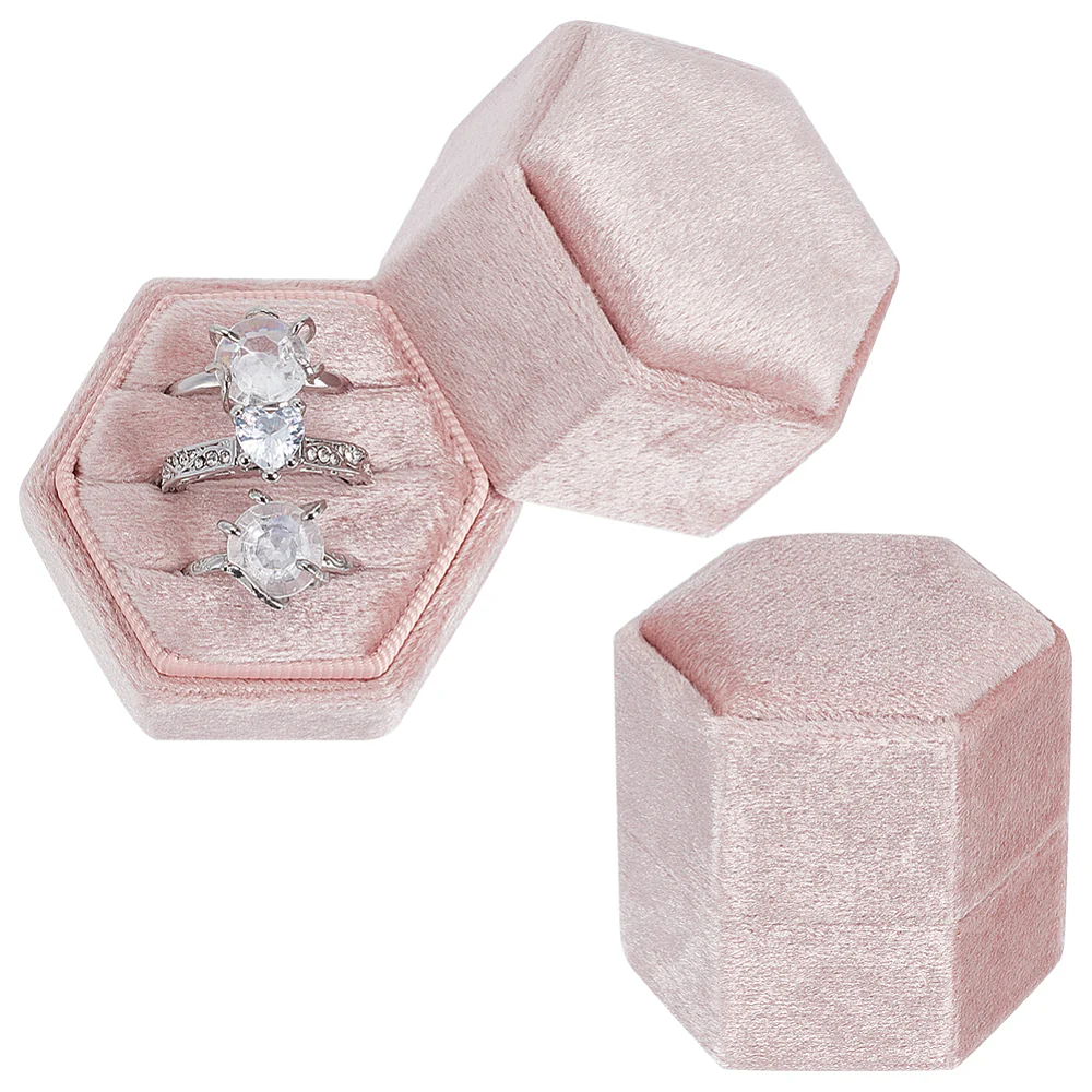 3-Slot Hexagonal Velvet Ring Boxes, Jewelry Gift Boxes for Rings, Stud Earrings Storage