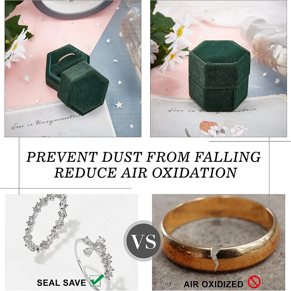 3-Slot Hexagonal Velvet Ring Boxes, Jewelry Gift Boxes for Rings, Stud Earrings Storage - Image 14