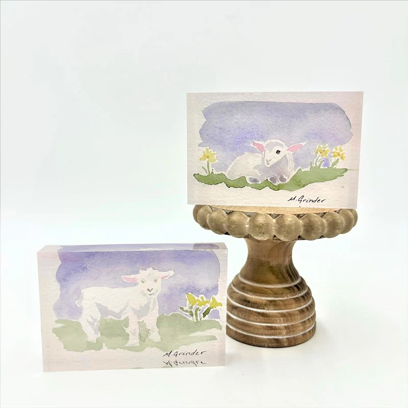 4.5x.8x3" Acrylic Block Sign, Watercolor Lamb, 2 assorted ©Megan Grinder