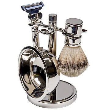 4 Pc Shave Set Silver Plated