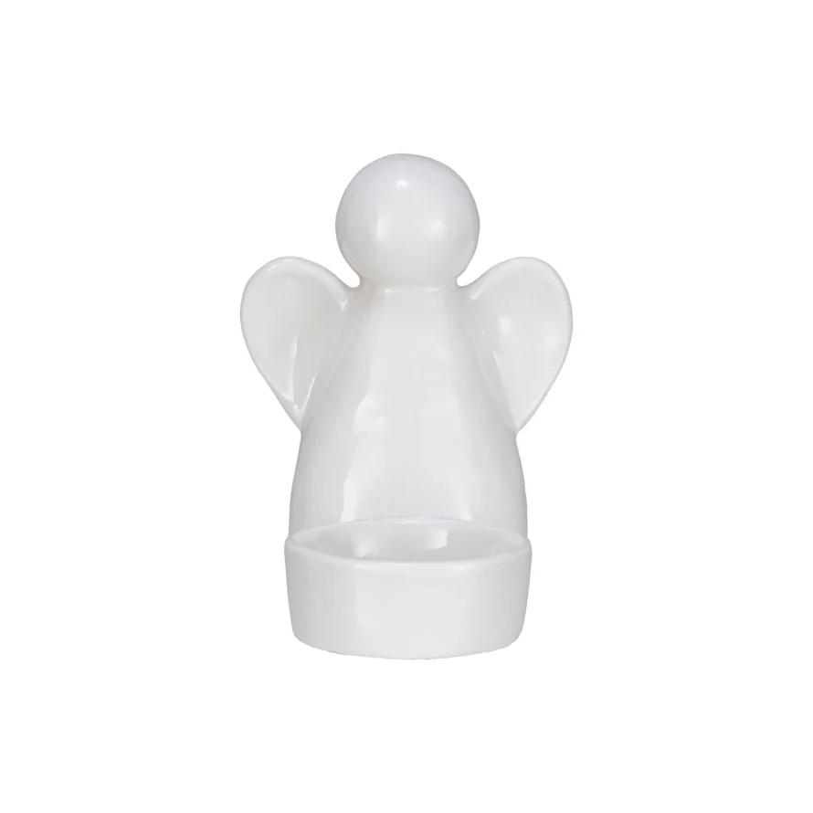 4"L x 3"W x 4"H Stoneware Angel Tealight Holder, White