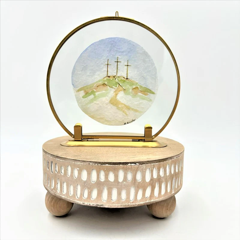 7x1x6" Brass Framed Table Art, Three Crosses