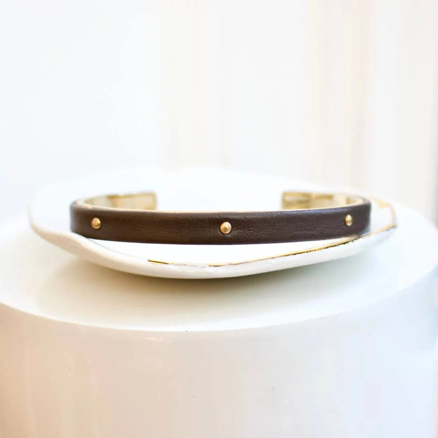 a.v. max - 1/4" Studded Leather Wrapped Cuff: Red/Gold - Image 11