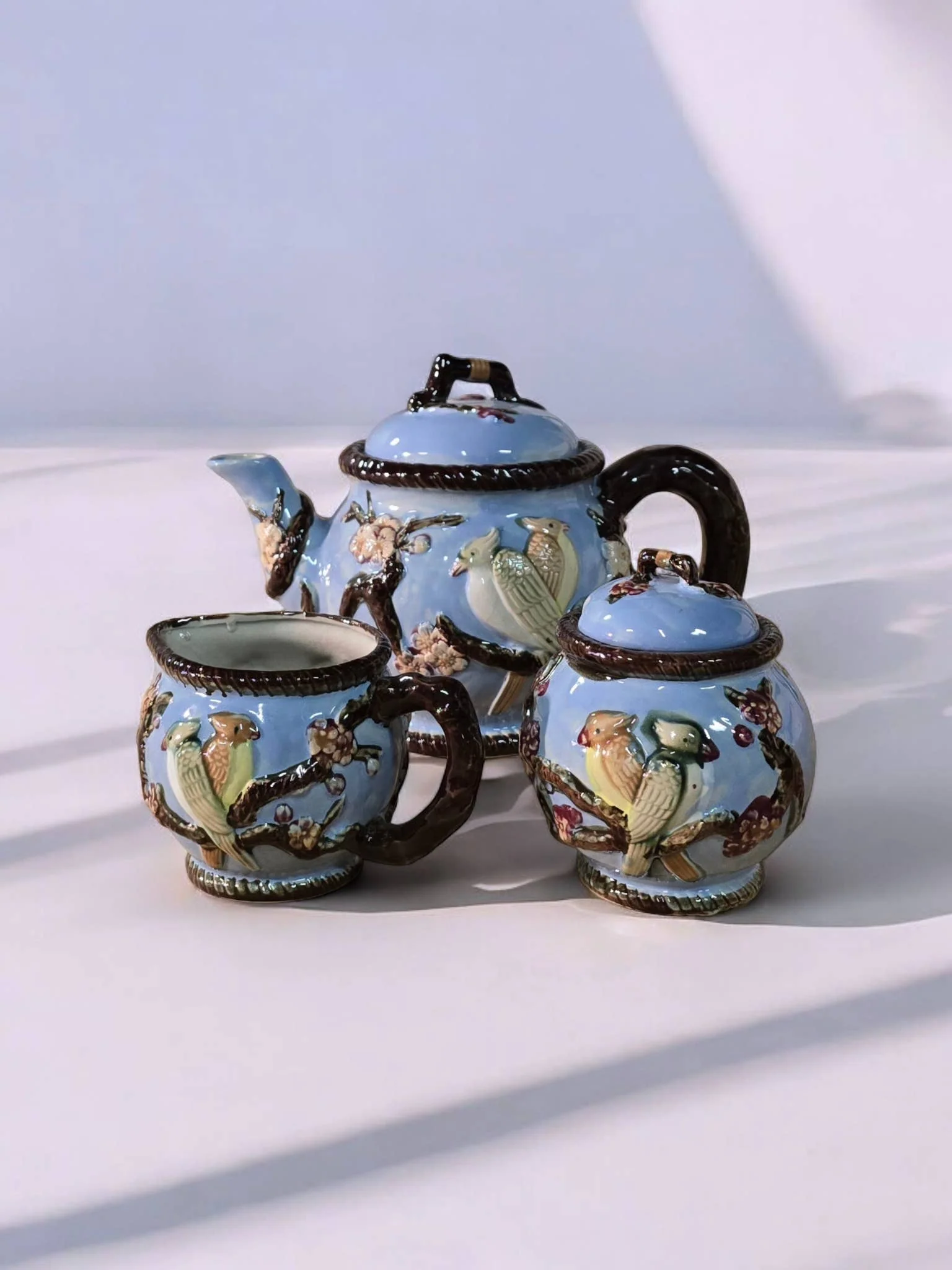 AA Importing - 3-Piece Bird Pattern Tea Set