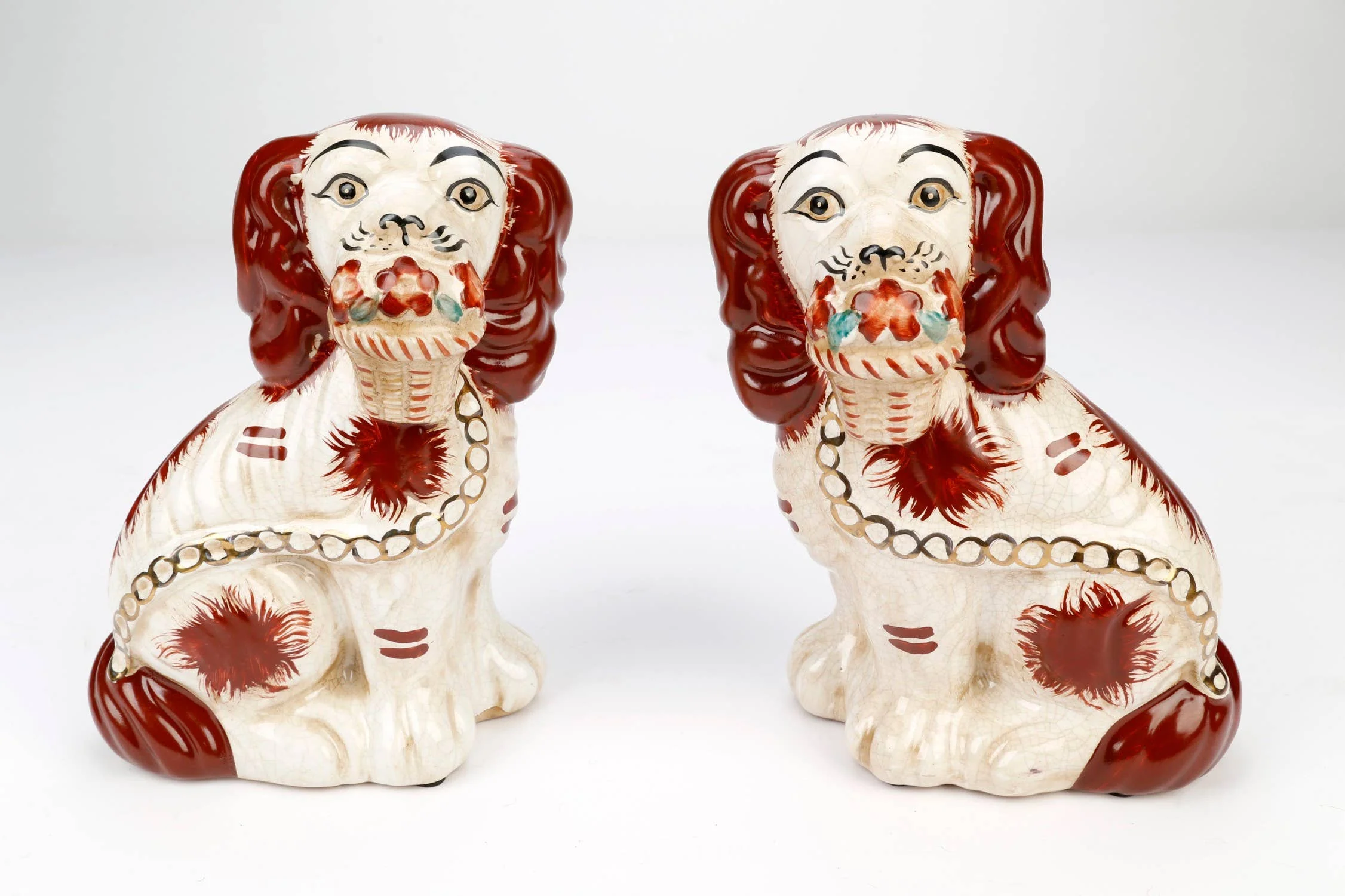 AA Importing - Staffordshire Dog with Flower Bask Sold Seperatelyets, Brown Finish