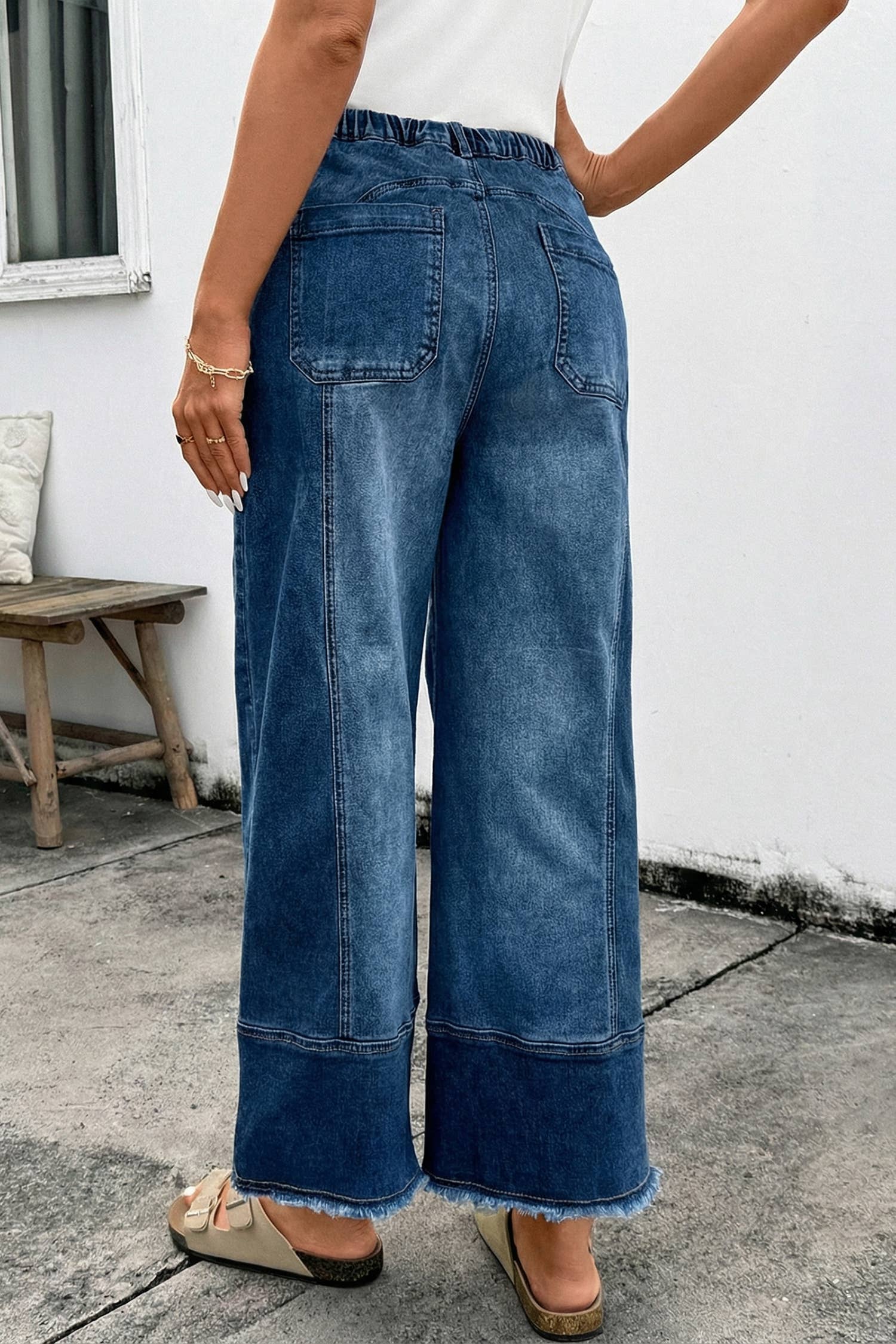 Aapparella - Seam Detail Raw Hem Wide Leg Drawstring Jeans | 4-16: Beau Blue / 14 - Image 4