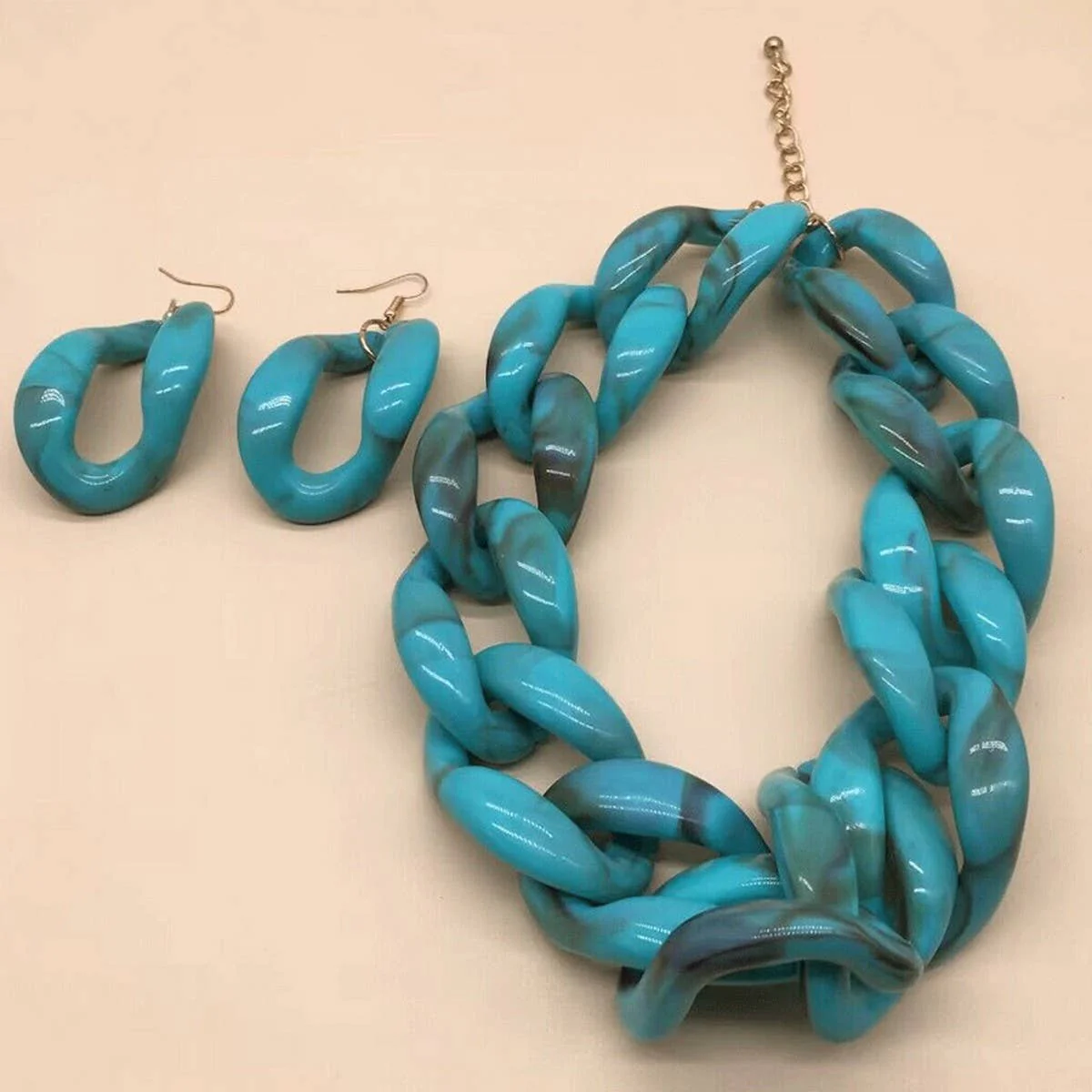 ACCITY - ACRYLIC COLORFUL CHAIN LINK NECKLACE EARRINGS SET_CWMM4910: Blue / (OS) 1 - Image 4