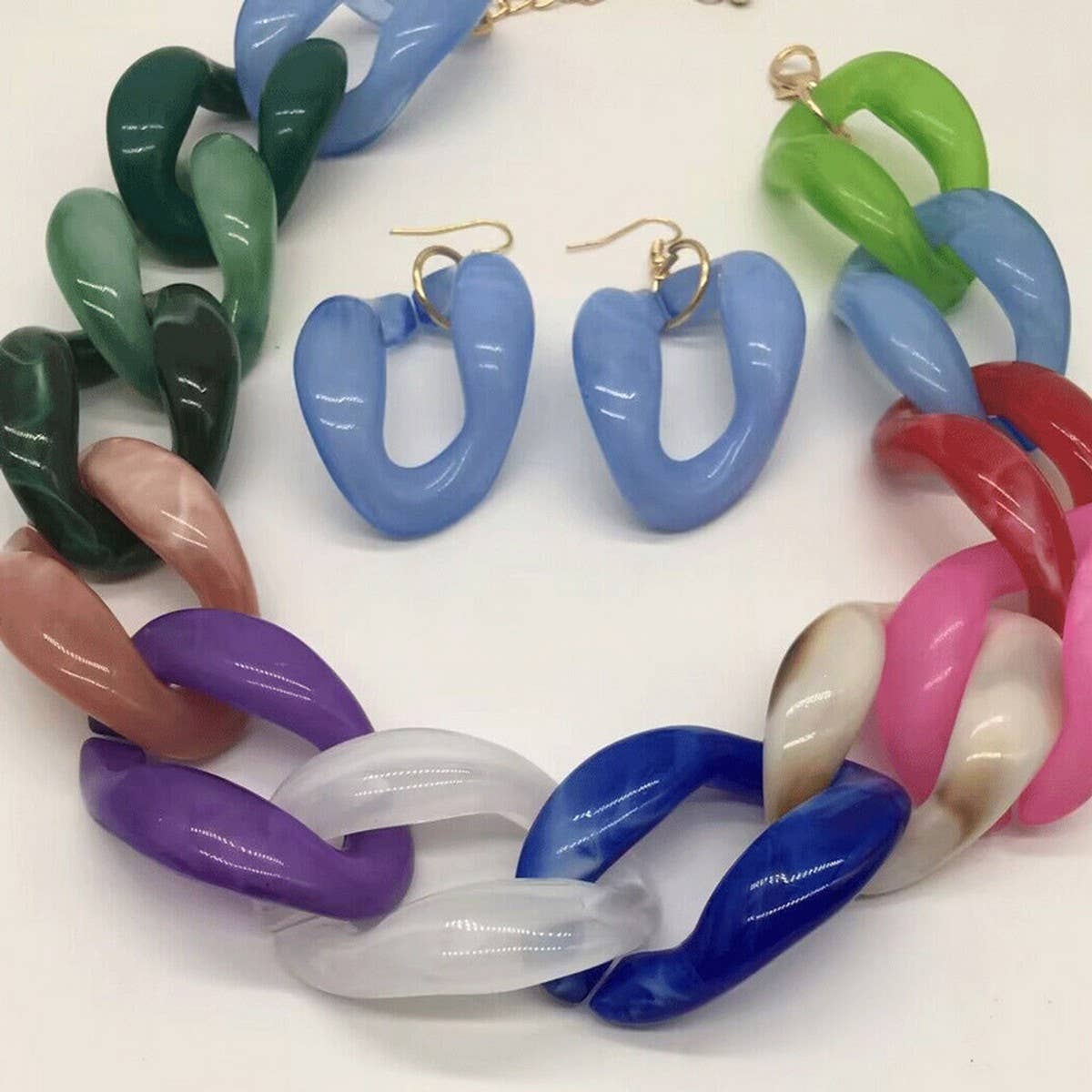 ACCITY - ACRYLIC COLORFUL CHAIN LINK NECKLACE EARRINGS SET_CWMM4910: Blue / (OS) 1 - Image 7