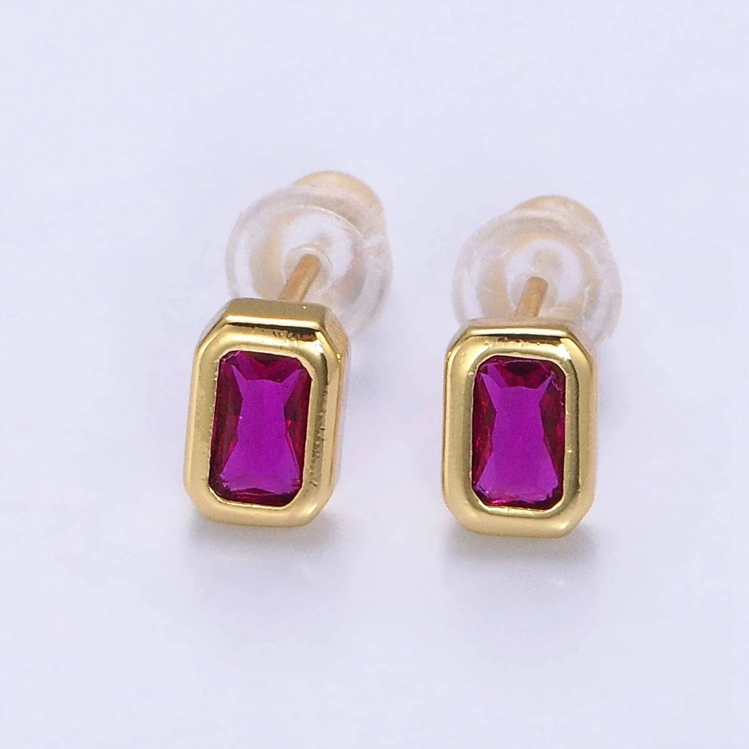 Aim Eternal - Gold Filled Colorful Multifaceted Baguette CZ Stud Earrings: Blue - Image 5