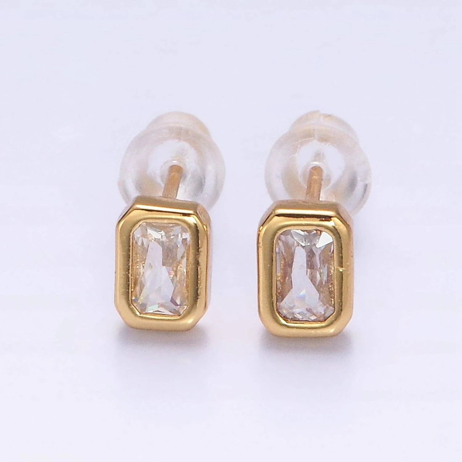 Aim Eternal - Gold Filled Colorful Multifaceted Baguette CZ Stud Earrings: Clear
