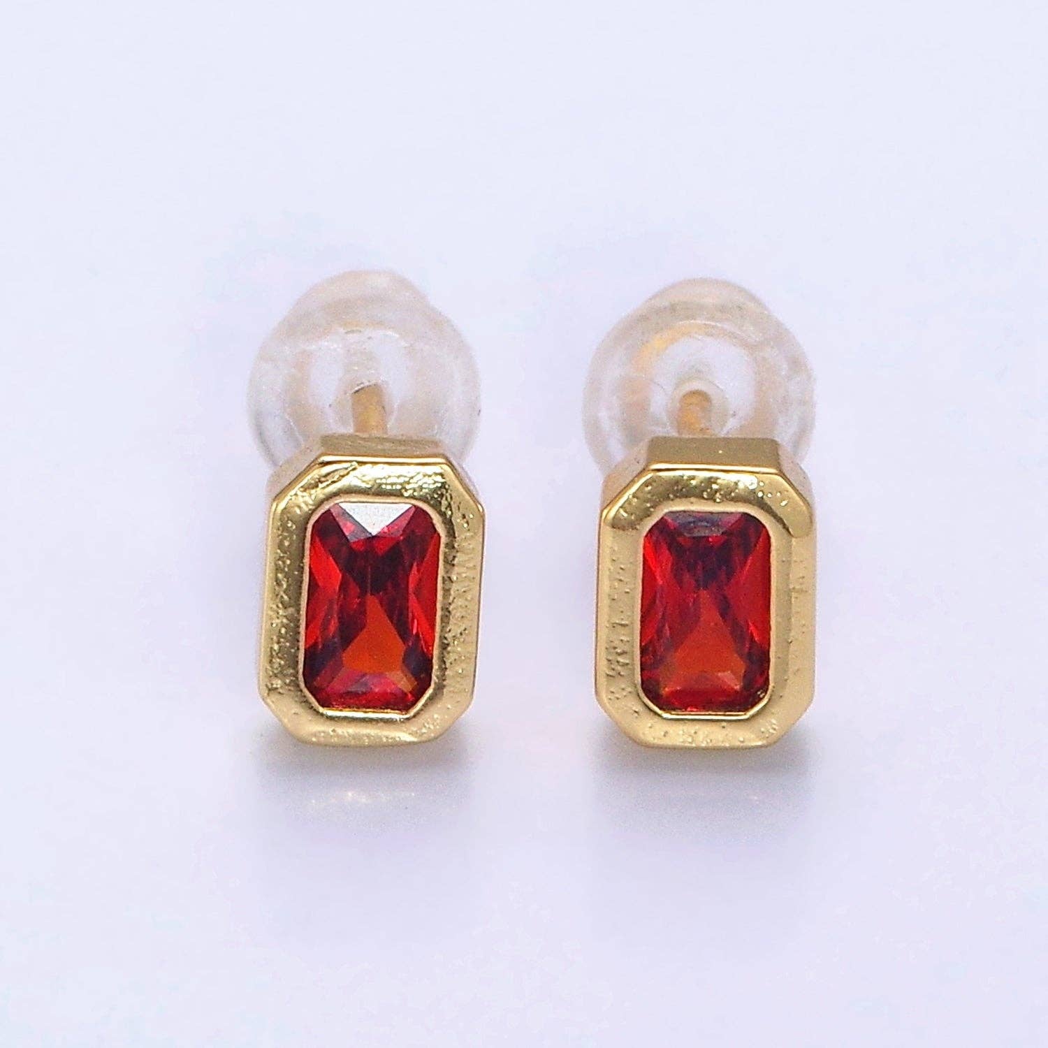 Aim Eternal - Gold Filled Colorful Multifaceted Baguette CZ Stud Earrings: Clear - Image 6