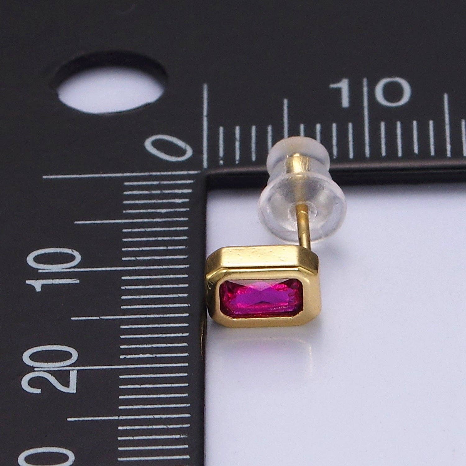 Aim Eternal - Gold Filled Colorful Multifaceted Baguette CZ Stud Earrings: Clear - Image 8