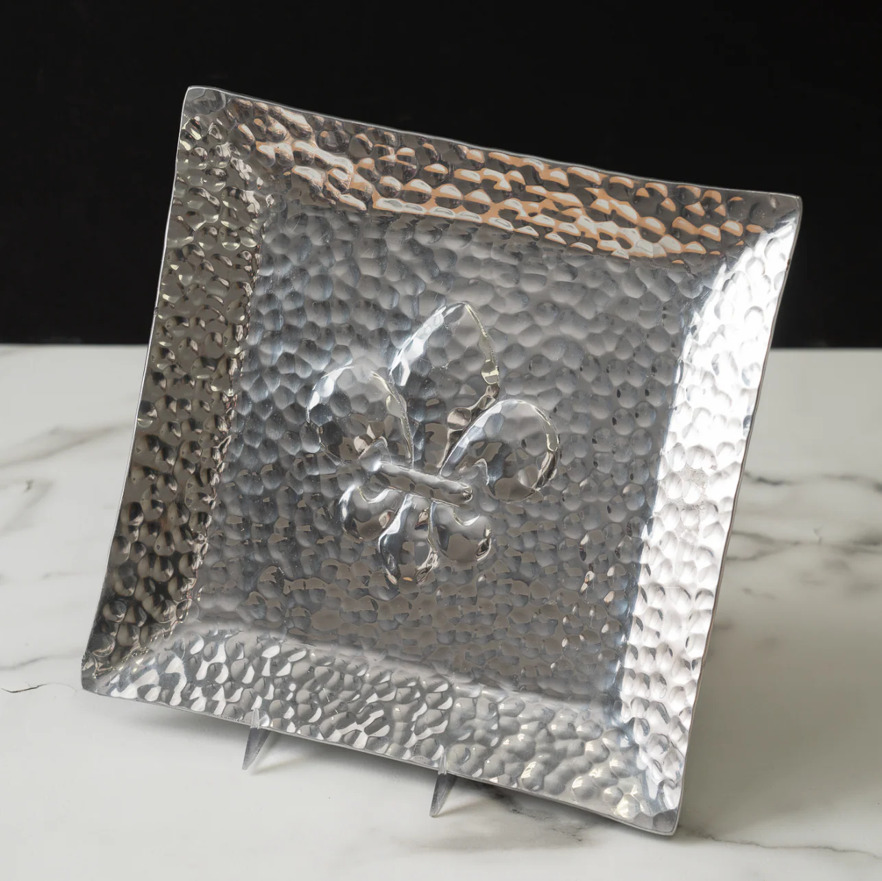 Aluminum Square Hammered Fleur-de-lis Tray