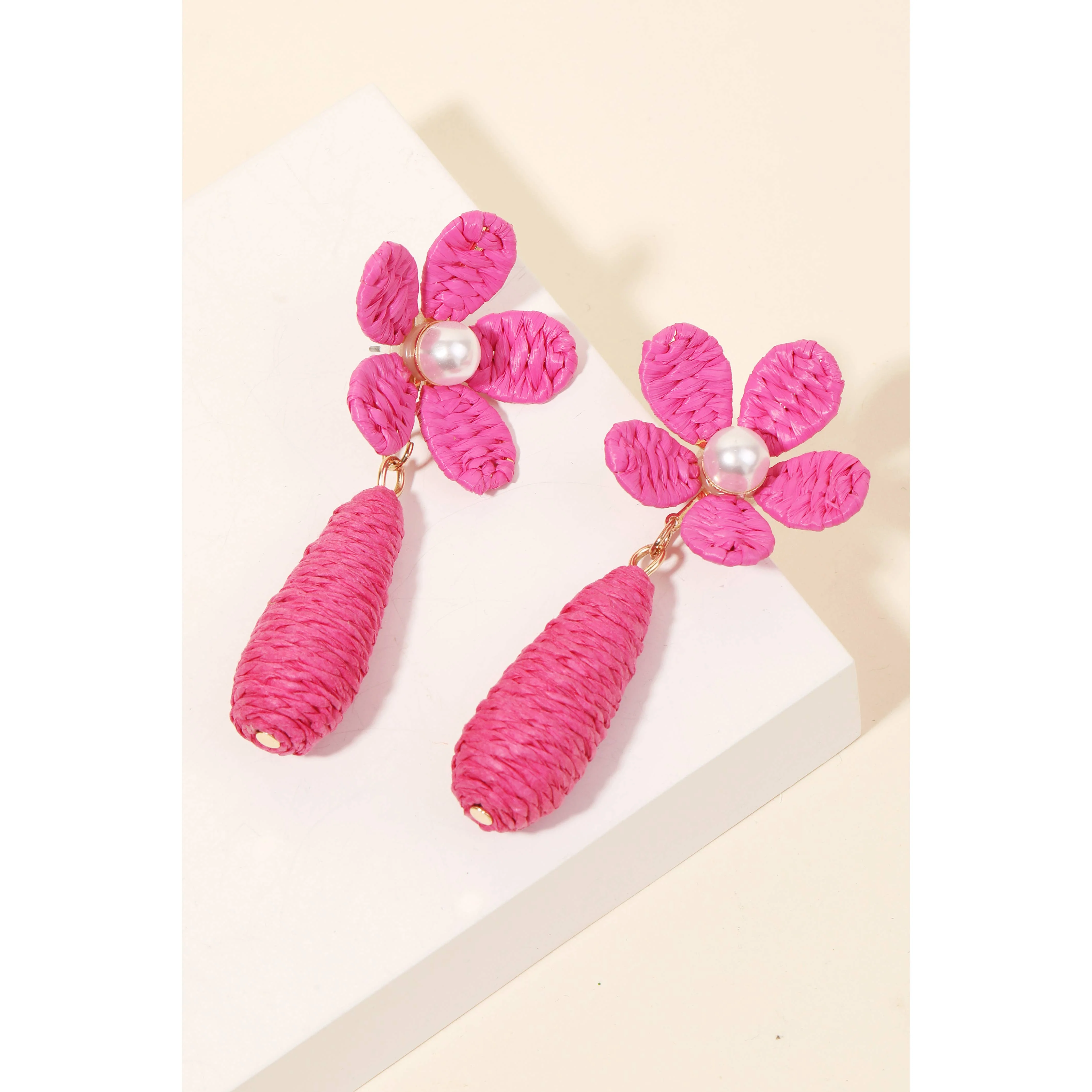 Anarchy Street - Pearl Stud Braided Flower And Tear Dangle Earrings: BK - Image 2