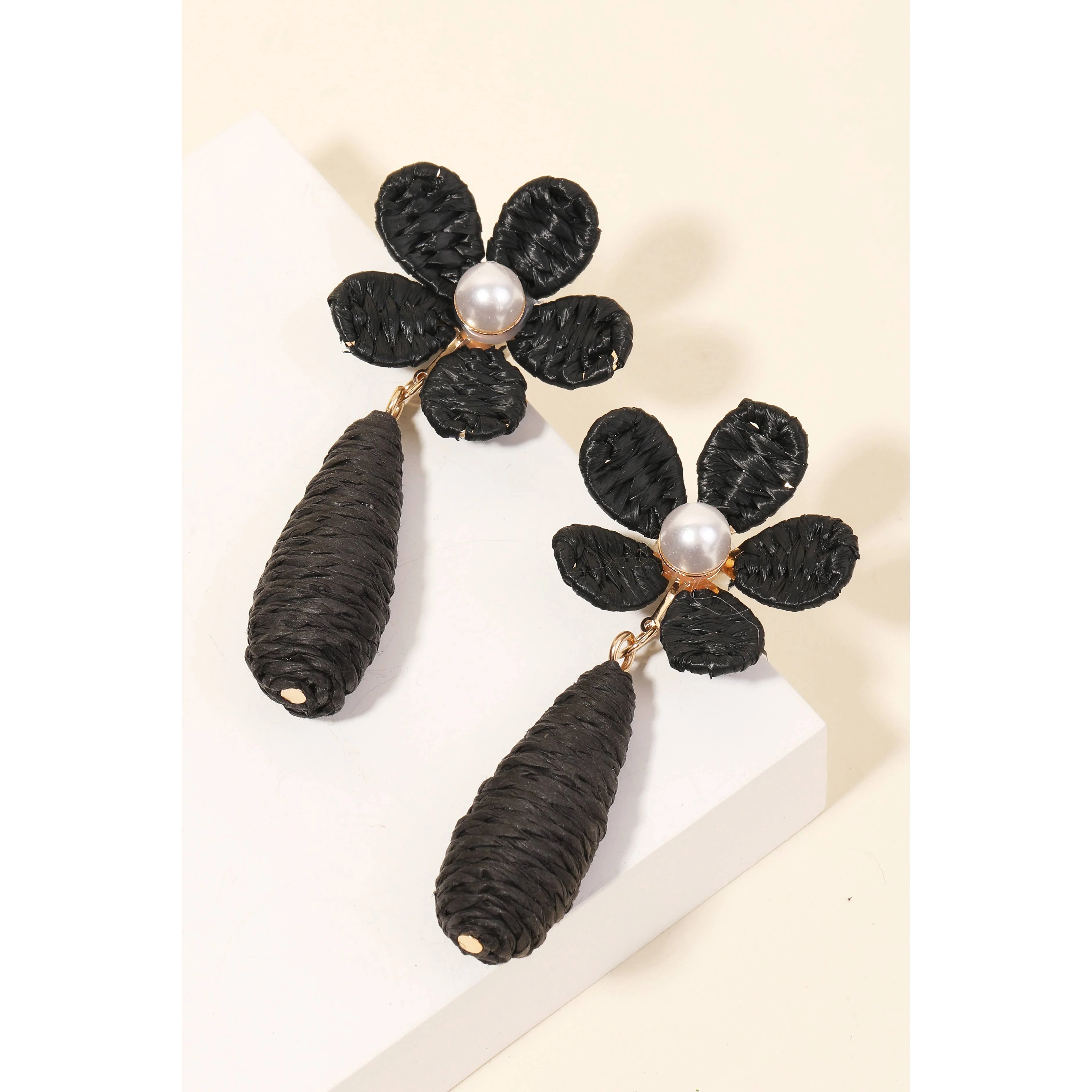 Anarchy Street - Pearl Stud Braided Flower And Tear Dangle Earrings: FCH - Image 3