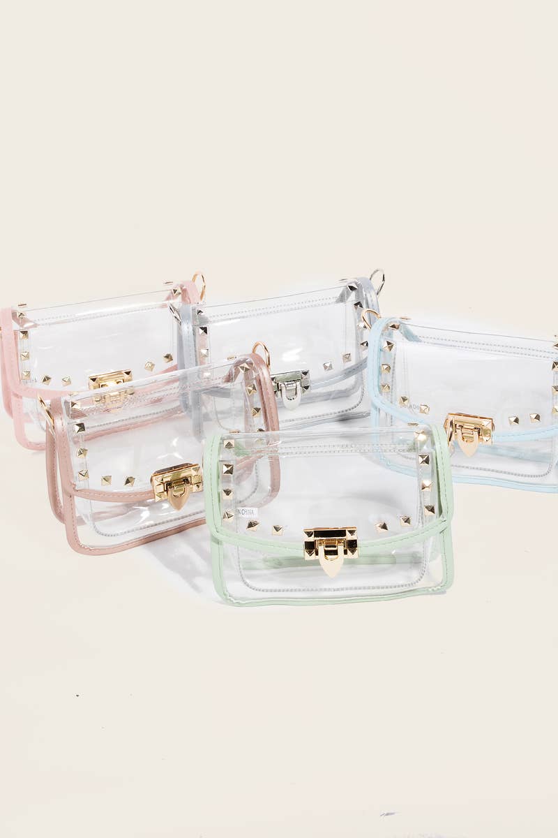 Anarchy Street - Transparent Rectangle Stud Trim Chain Bag: RG - Image 3