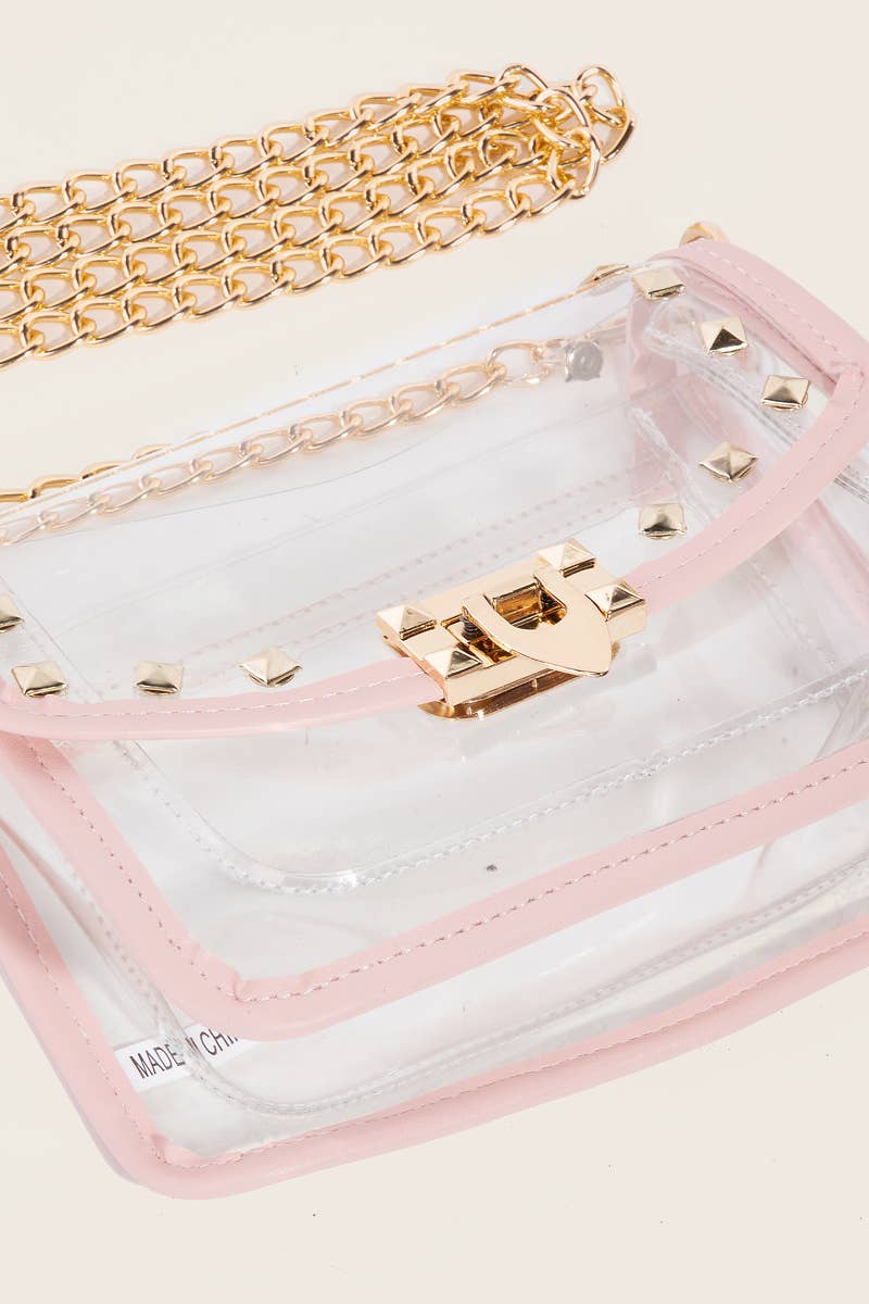 Anarchy Street - Transparent Rectangle Stud Trim Chain Bag: RG - Image 6