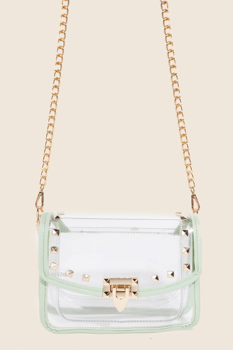 Anarchy Street - Transparent Rectangle Stud Trim Chain Bag: RG - Image 8