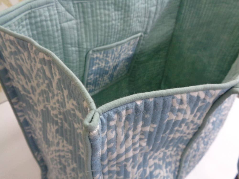 Ayras World - Coral Deep Water Block Printed Cotton Quilted Tote Bag - Image 2