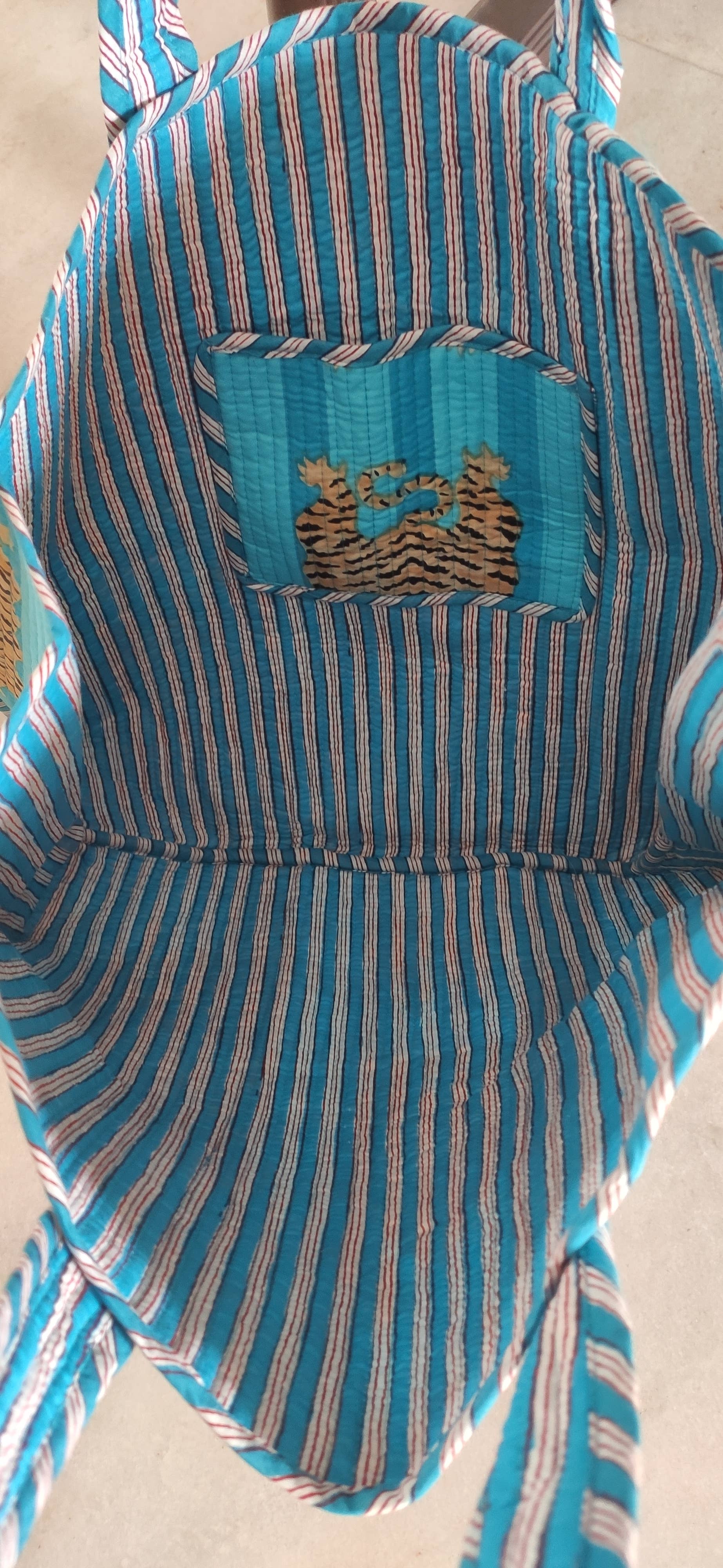 Ayras World - Turquoise Blue Tiger Cotton Quilted Tote Bag - Image 2