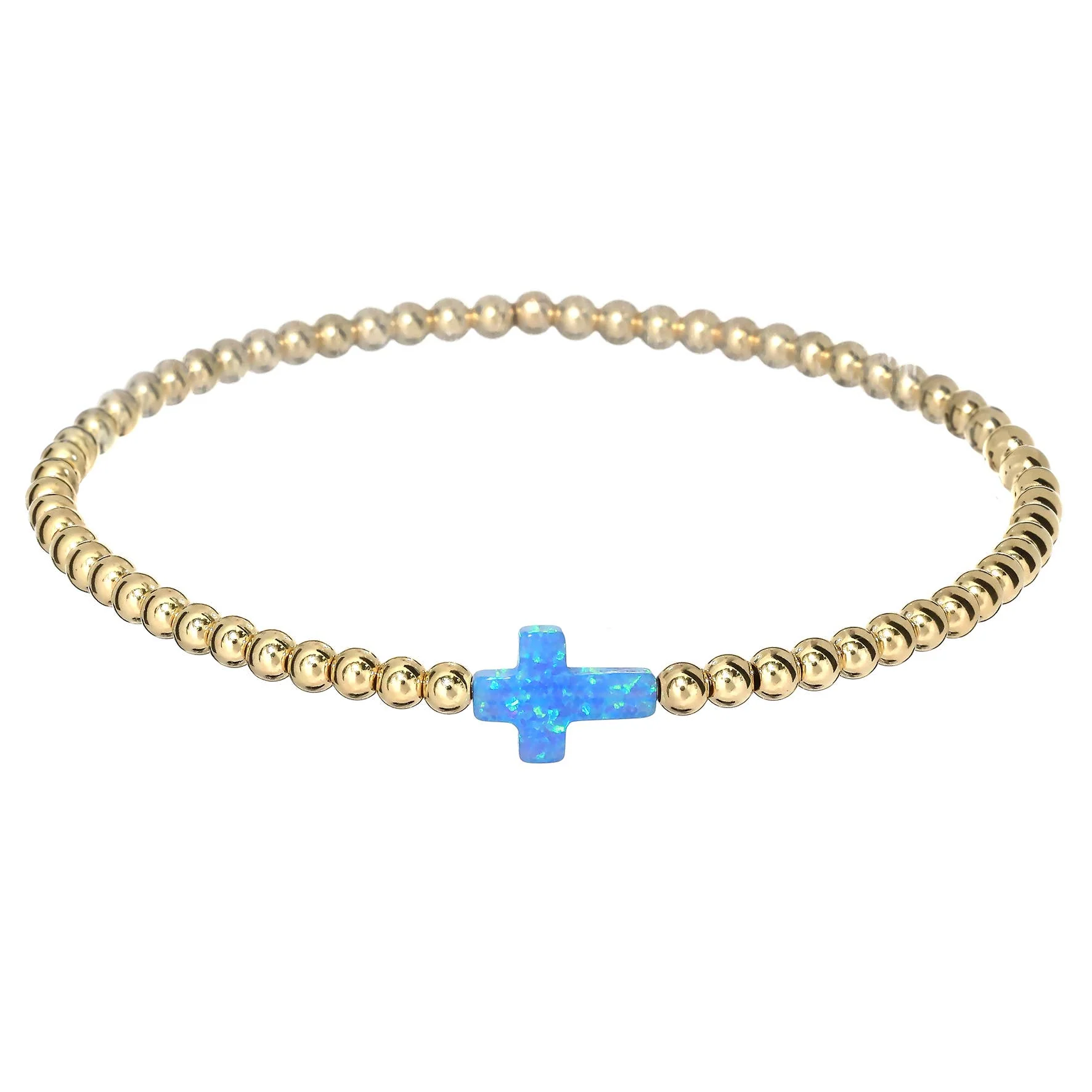 bara boheme - Cross | Beaded Opal Bracelet: Sea Green / 14K Gold Filled / Stretchy 6.5" - Image 2