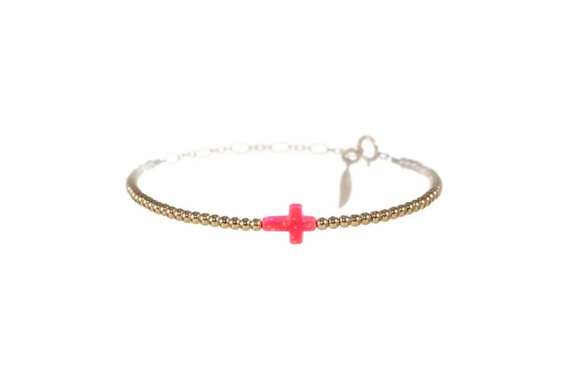 bara boheme - CROSS OPAL BRACELET: BUBBLE GUM / 14K Gold Filled / Stretchy 6.5" - Image 6