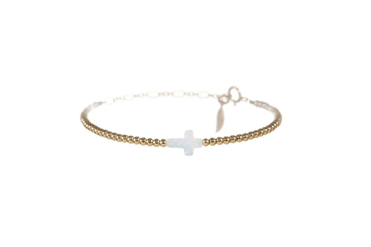 bara boheme - CROSS OPAL BRACELET: BUBBLE GUM / 14K Gold Filled / Stretchy 6.5" - Image 8