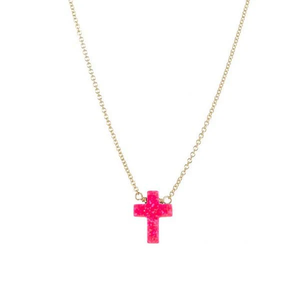 bara boheme - "CROSS" Opal Necklace - Small: Bubble gum / 14KG FILLED - Image 4