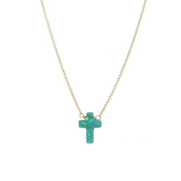 bara boheme - "CROSS" Opal Necklace - Small: Bubble gum / 14KG FILLED - Image 5