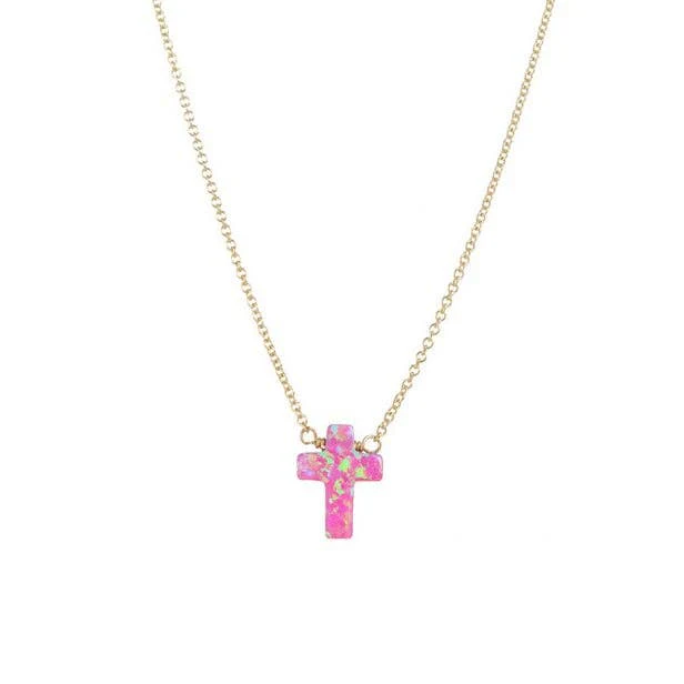 bara boheme - "CROSS" Opal Necklace - Small: Bubble gum / 14KG FILLED - Image 6