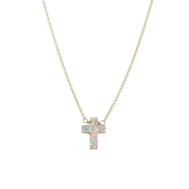 bara boheme - "CROSS" Opal Necklace - Small: Bubble gum / 14KG FILLED - Image 7