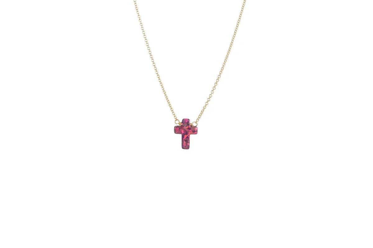 bara boheme - "CROSS" Opal Necklace - Small: Bubble gum / 14KG FILLED - Image 8