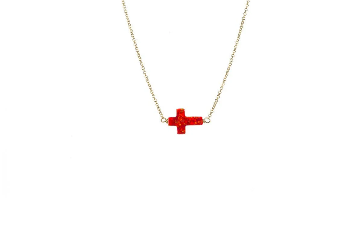 bara boheme - "CROSS" Opal Necklace - Small: Bubble gum / 14KG FILLED - Image 9