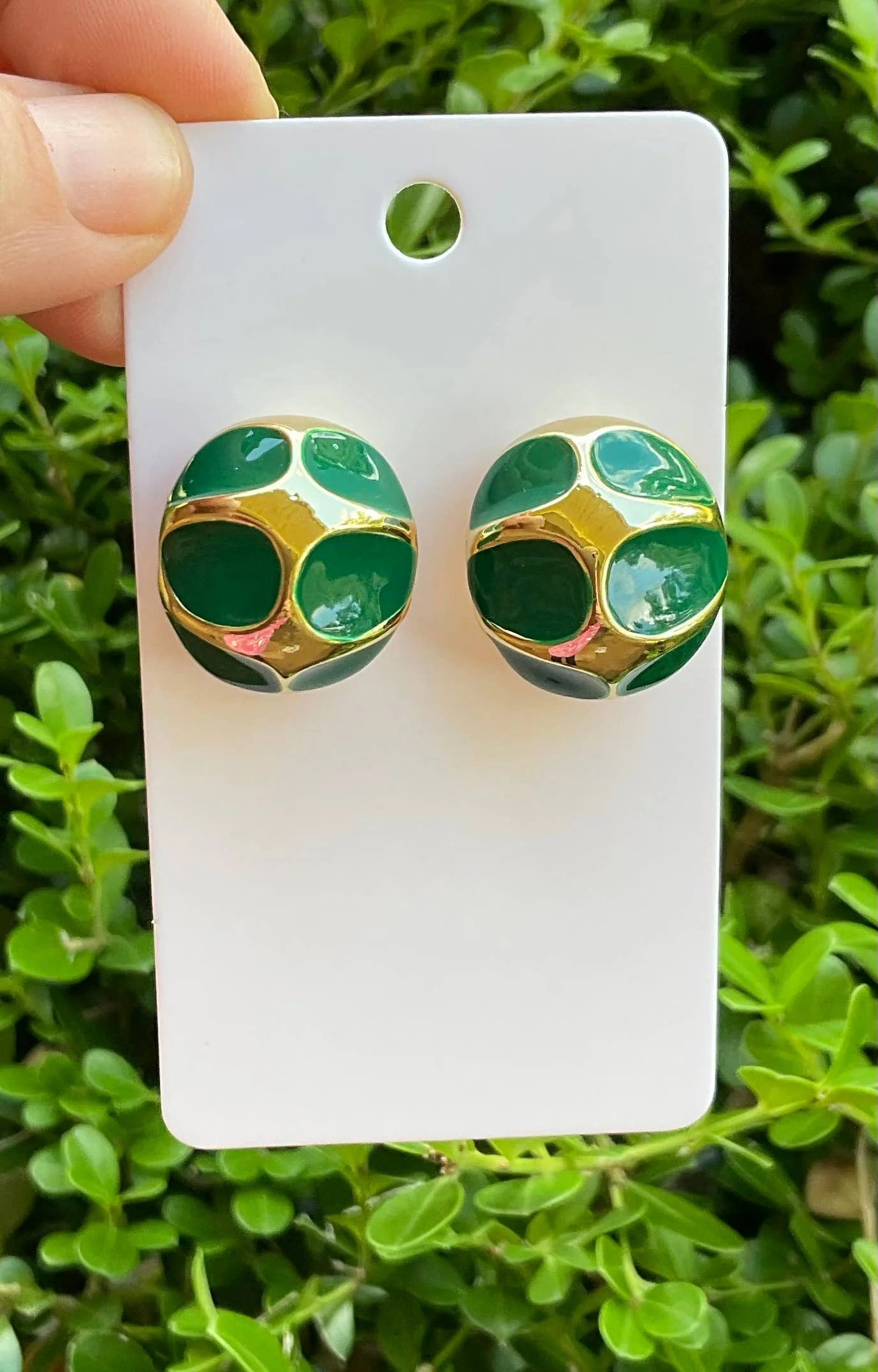Baubles by Maggi - Vintage look gold enamel stud earrings: Green - Image 2