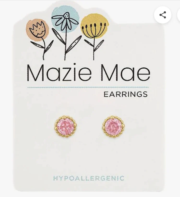 Gold Beaded Stud Rose Earrings