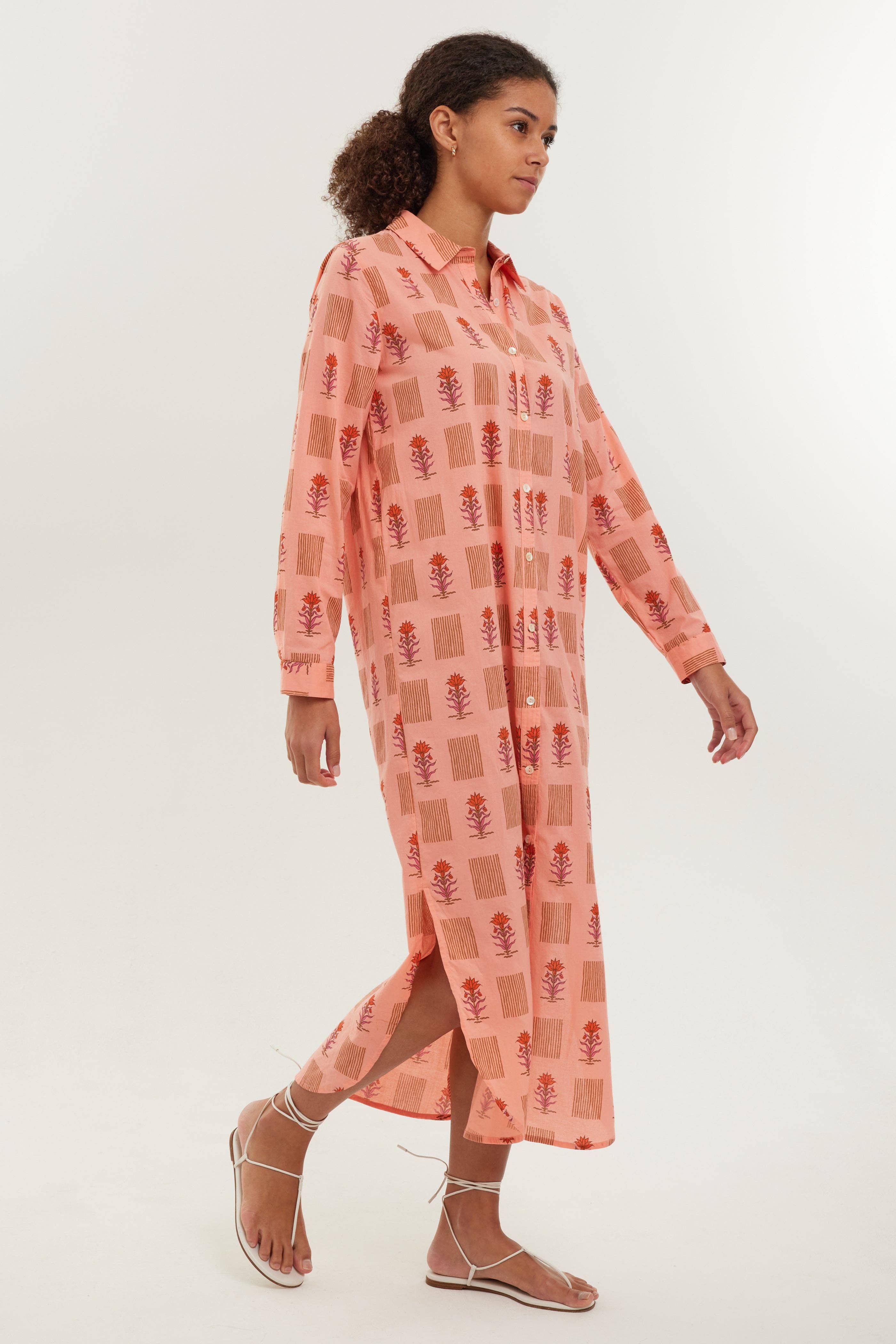 BECASA - Cotton Shirt Dress - Coral Bloom: XL - Image 2
