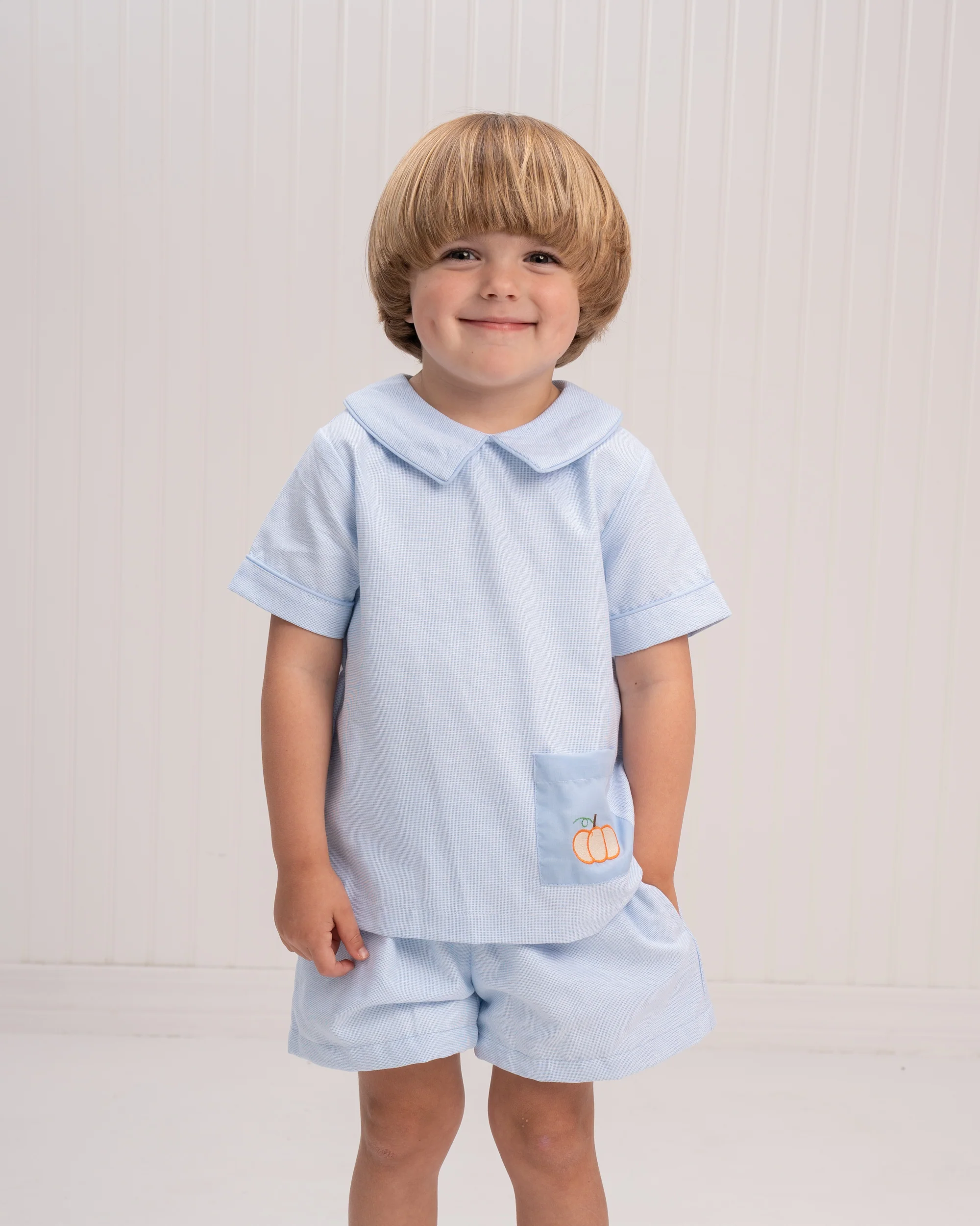 Benjamin Blue Pumpkin Applique Short Set - Image 2