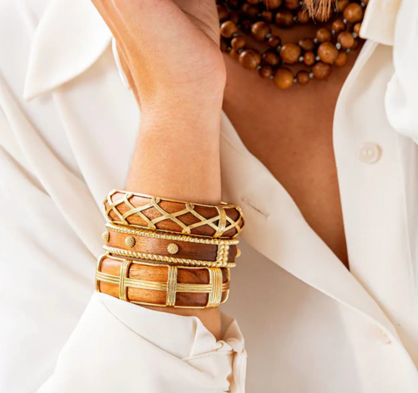 Berry Small Hinged Bangle- Teak - Image 2
