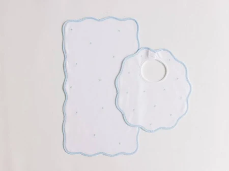 Bib & Burp Set - blue embroidered dots