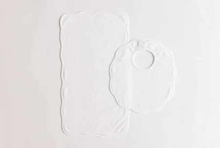 Bib & Burp Set - ecru embroidered dots