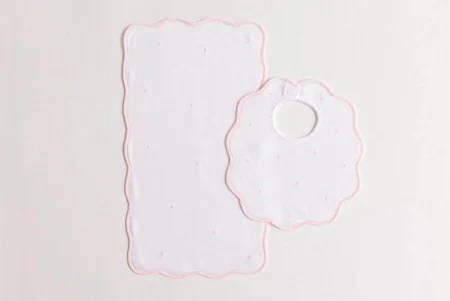 Bib & Burp Set - pink embroidered dots