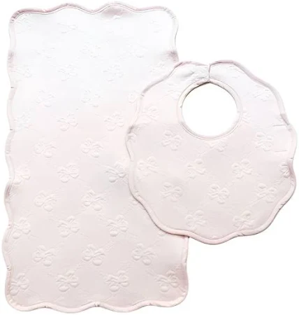 Bib & Burp Set - pink jacquard bows
