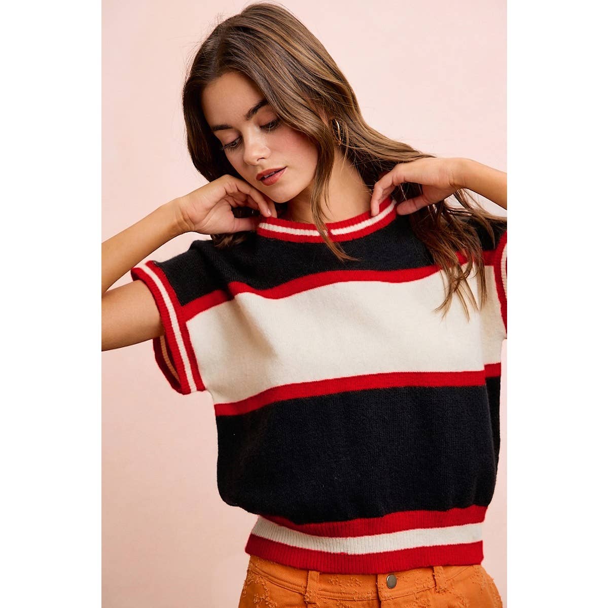 BiBi - GAMEDAY THEME COLORBLOCK REALXED FIT KNIT TOP: BLACK/RED / S