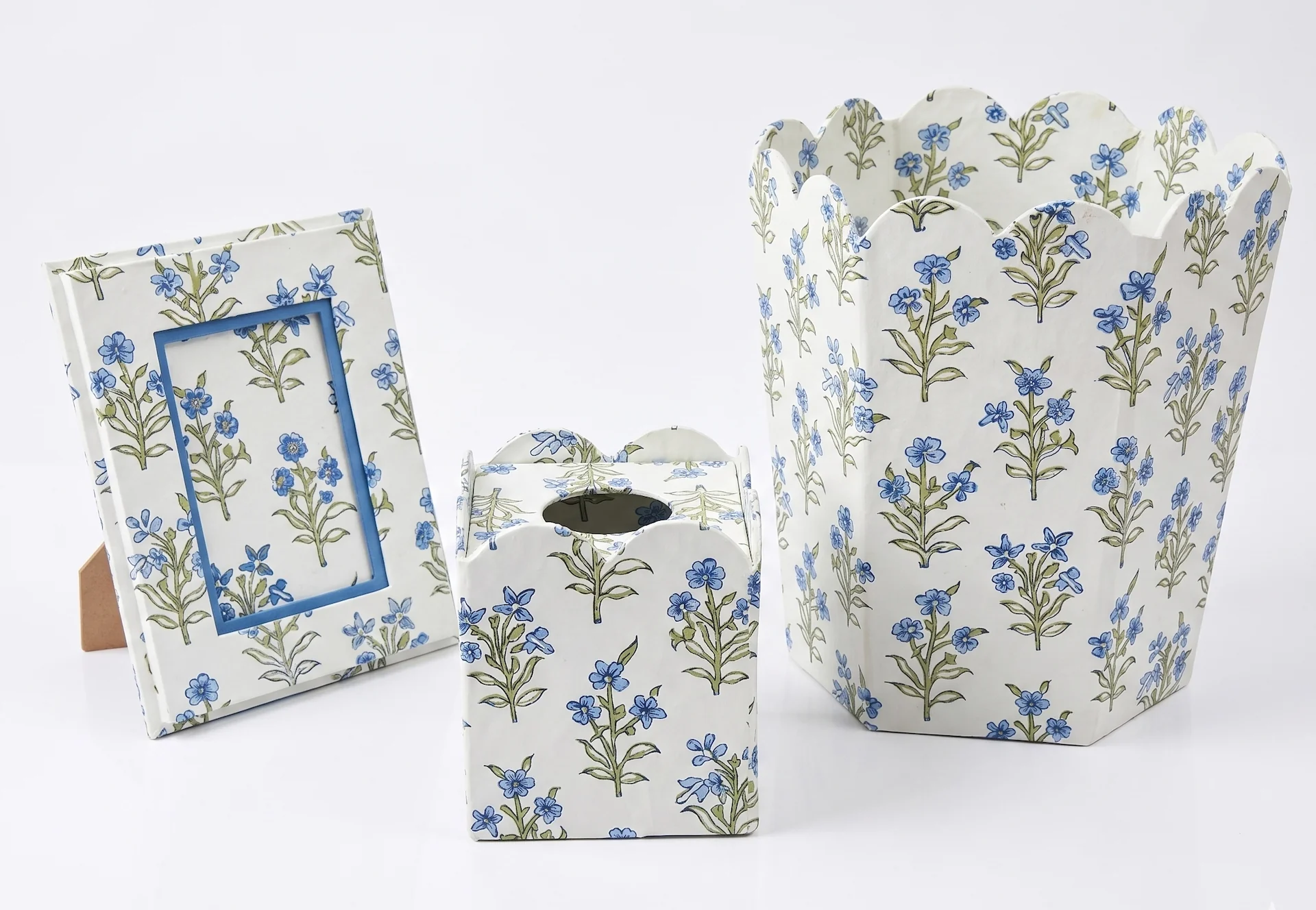 Blocks that Print - Blue & White Handprinted Tissue Box - Sanganer Blooms - Image 2